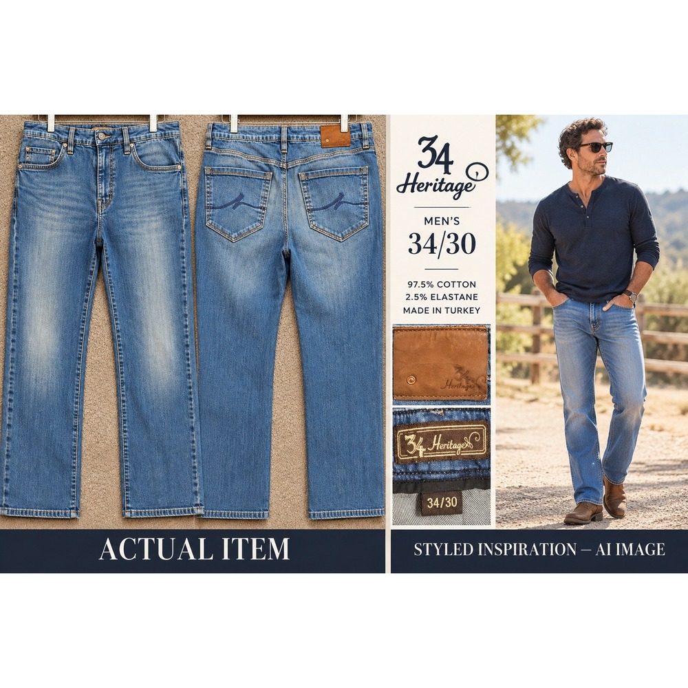 34 Heritage Charisma Jeans Mens Straight Leg Stretch Blue 34/30 Excellent Denim